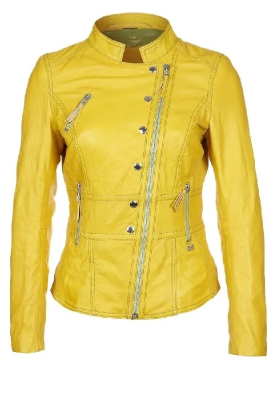 Women's Yellow Chic Zipper Leather Jacket WJ047