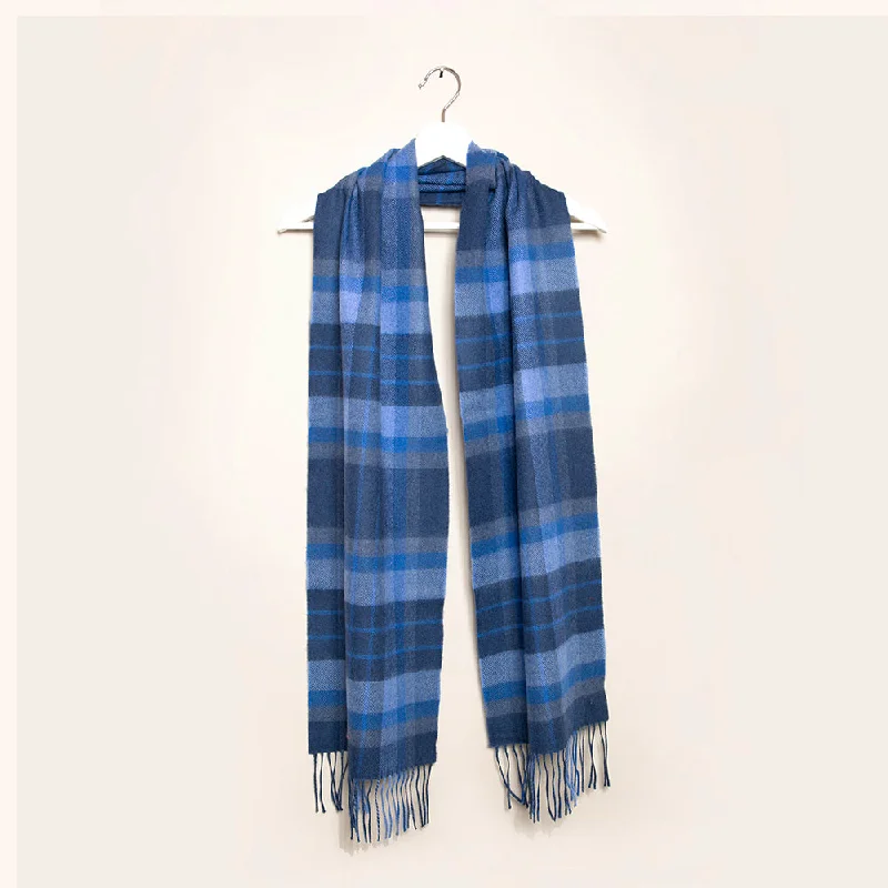 Blue Check Merino Wool Scarf