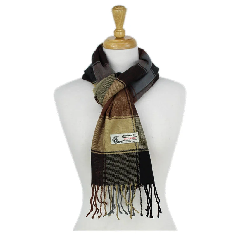 Checkers Cashmere Feel Scarf 12-pack Gry/brn/cam/blk CM47-1