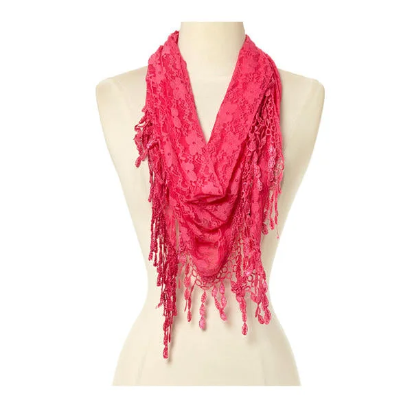 Fashion Lace Tassel Sheer Triangle Lightweight Scarf YH26