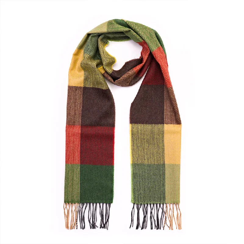 Green Red Brown Square Merino Wool Scarf