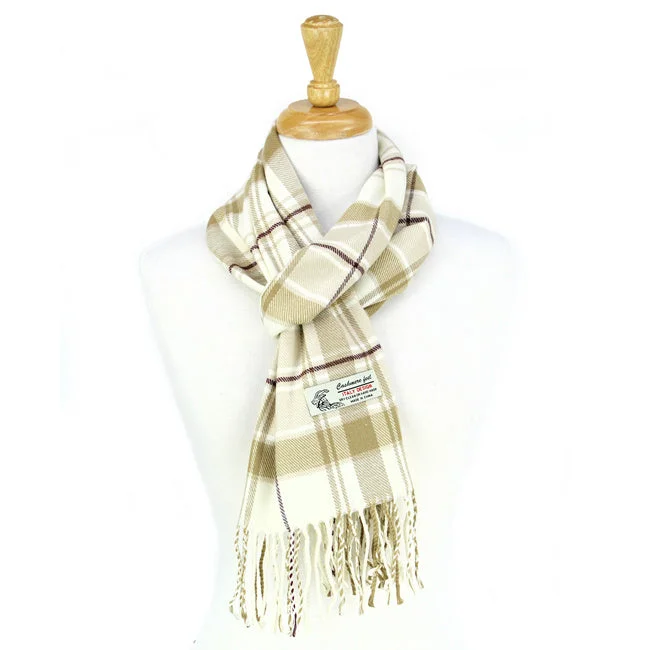 Plaid Cashmere Feel Scarf 12-pack Beige CM10-3