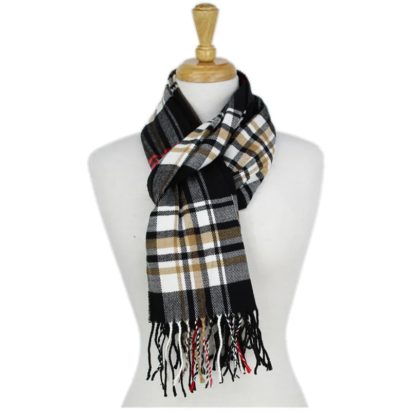 Plaid Cashmere Feel Scarf 12-pack Black CM43-3