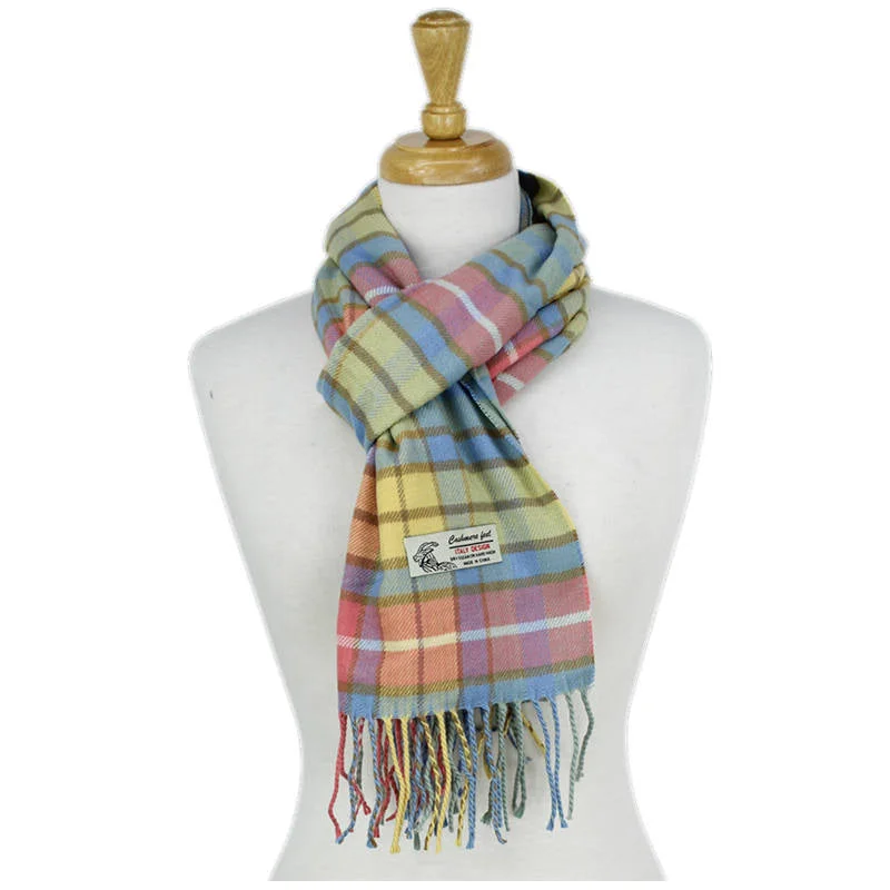 Plaid Cashmere Feel Scarf 12-pack Blue/yellow/berry CM53-1