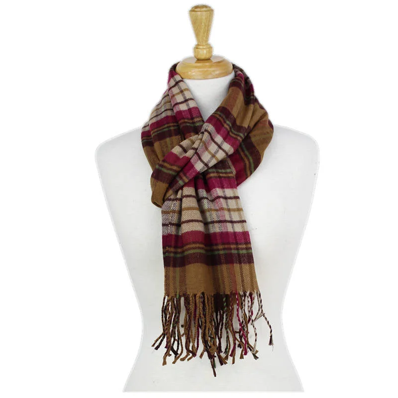 Plaid Cashmere Feel Scarf 12-pack Brown/burgundy CM56