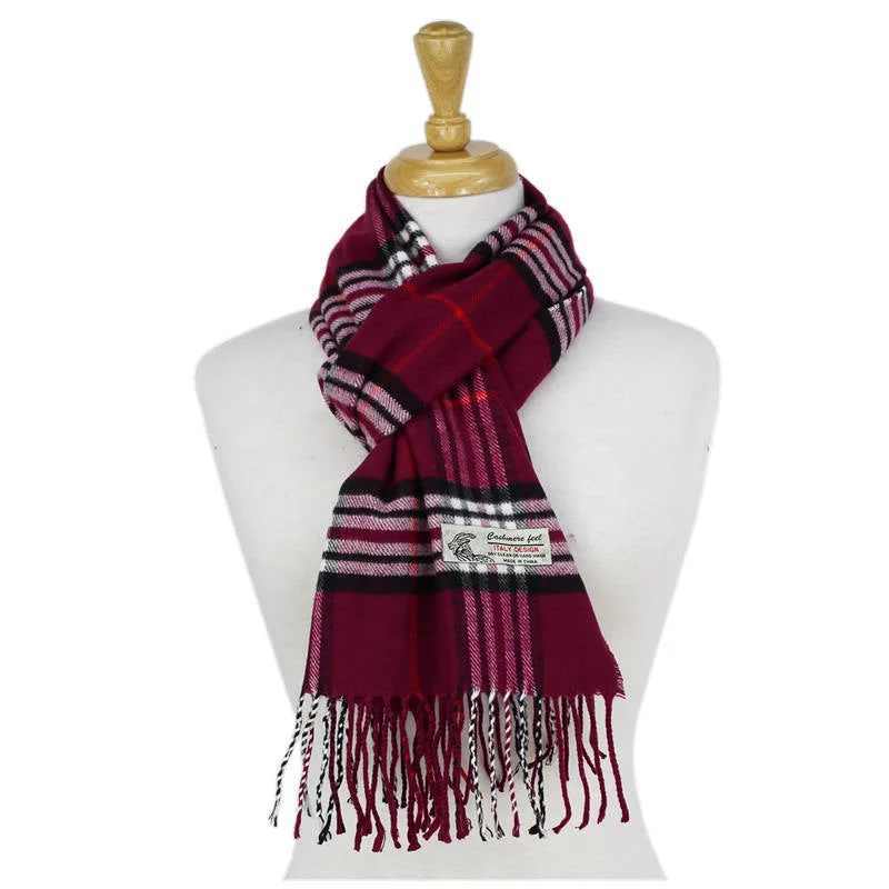 Plaid Cashmere Feel Scarf 12-pack Grape Burgundy CM07-22