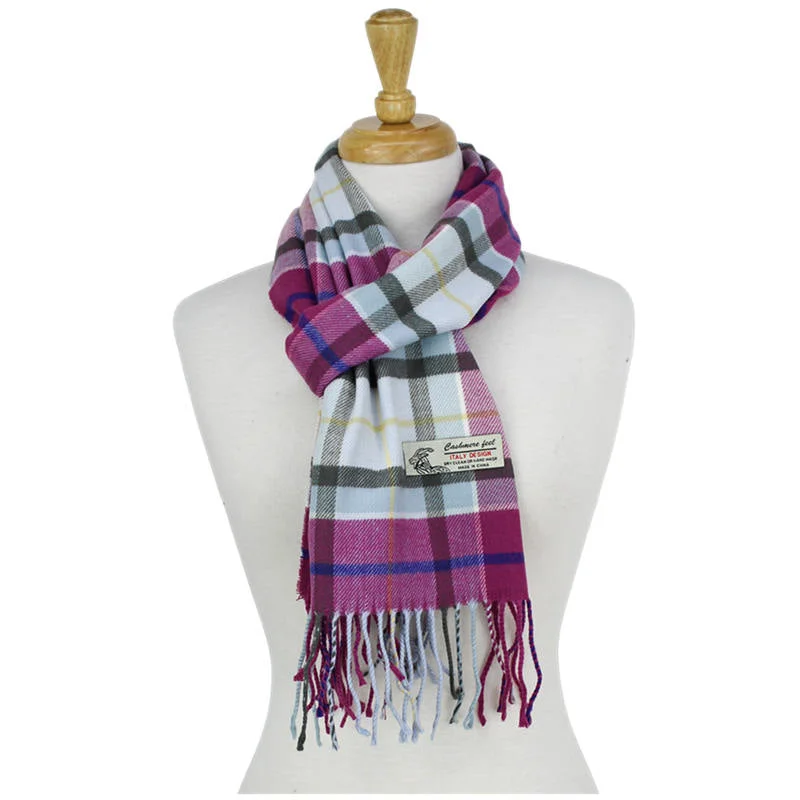 Plaid Cashmere Feel Scarf 12-pack Burgundy/L.blue CM55