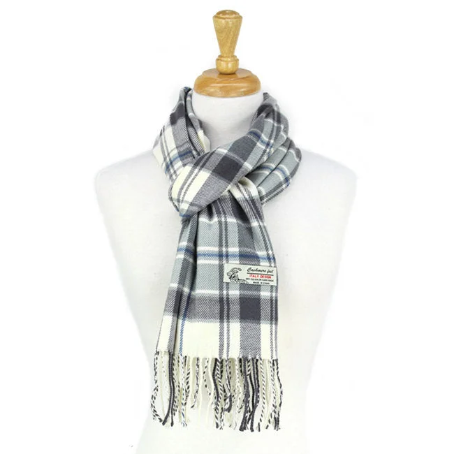 Plaid Cashmere Feel Scarf 12-pack Grey CM10-4