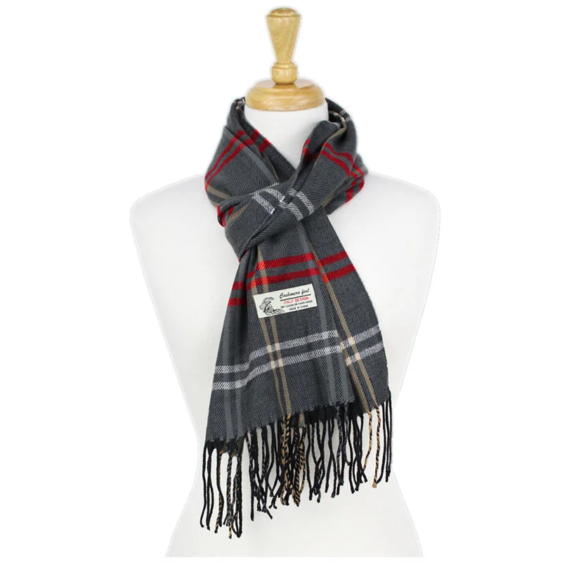 Plaid Cashmere Feel Scarf 12-pack Grey CM45