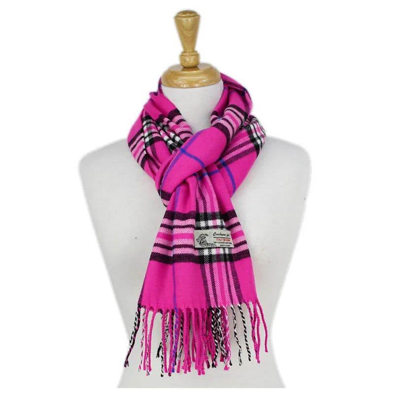 Plaid Cashmere Feel Scarf 12-pack Hot PinkCM07-16