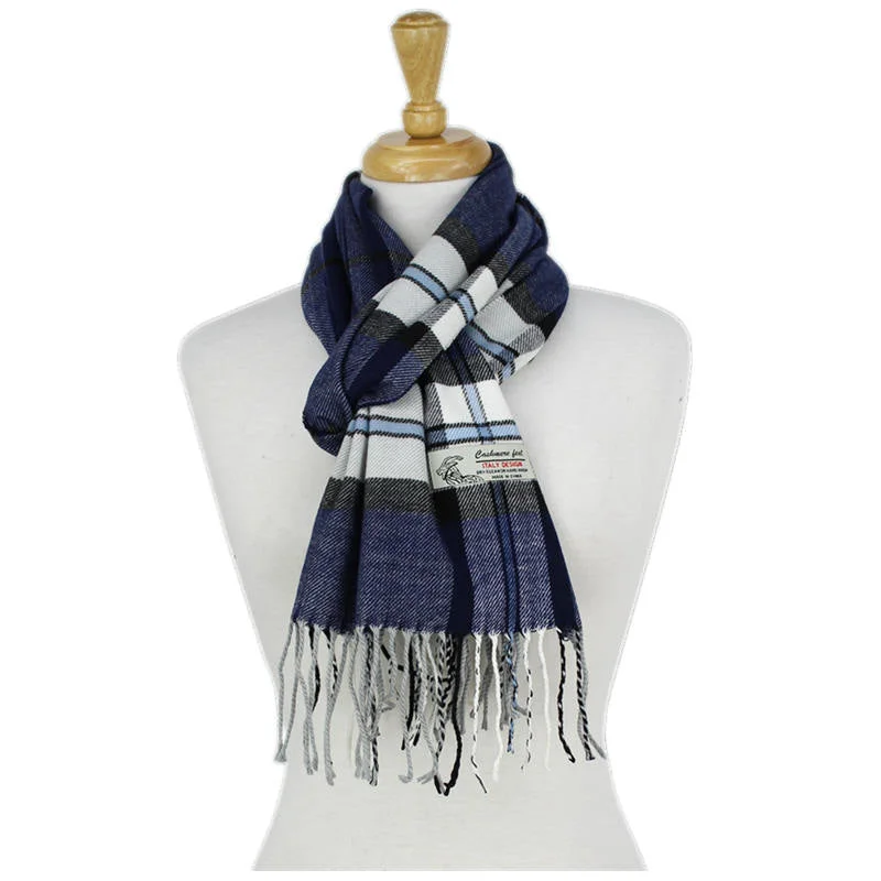 Plaid Cashmere Feel Scarf 12-pack Navy CM61