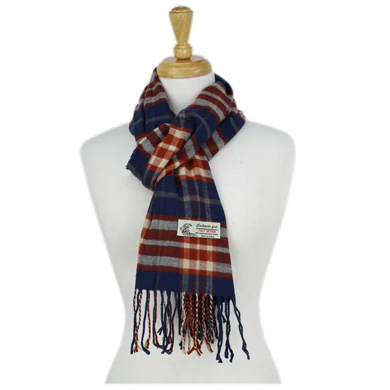 Plaid Cashmere Feel Scarf 12-pack Navy/coco CM51