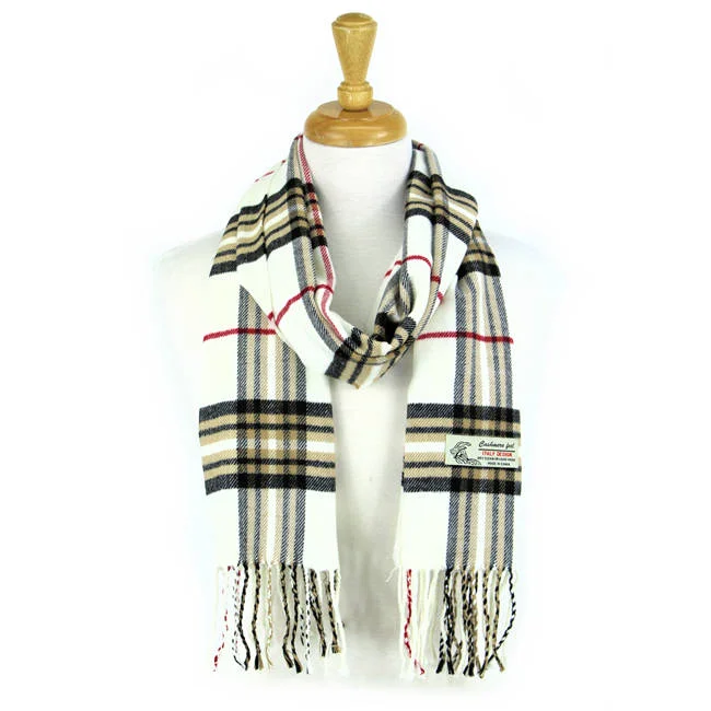 Plaid Cashmere Feel Scarf 12-pack Off White CM07-6