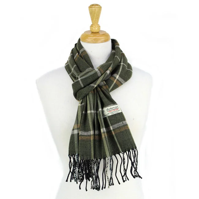 Plaid Cashmere Feel Scarf 12-pack Olive CM17-2