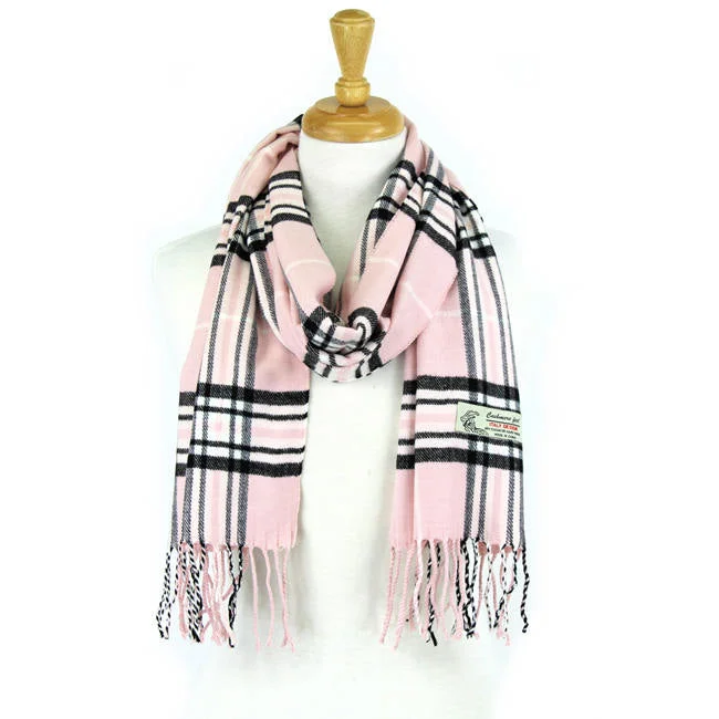 Plaid Cashmere Feel Scarf 12-pack Pink CM07-13