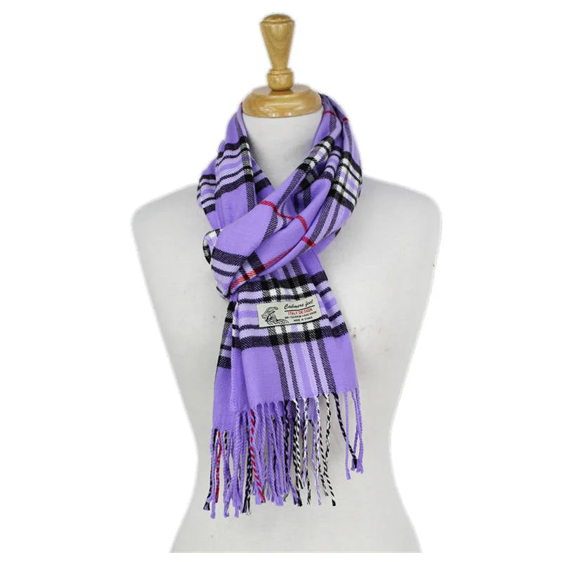 Plaid Cashmere Feel Scarf 12-pack Purple CM07-8