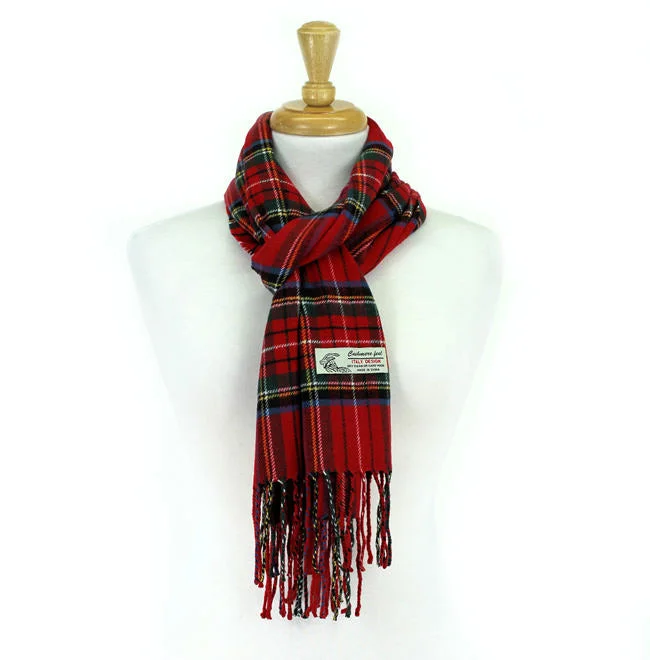 Plaid Cashmere Feel Scarf 12-pack Red CM28-4