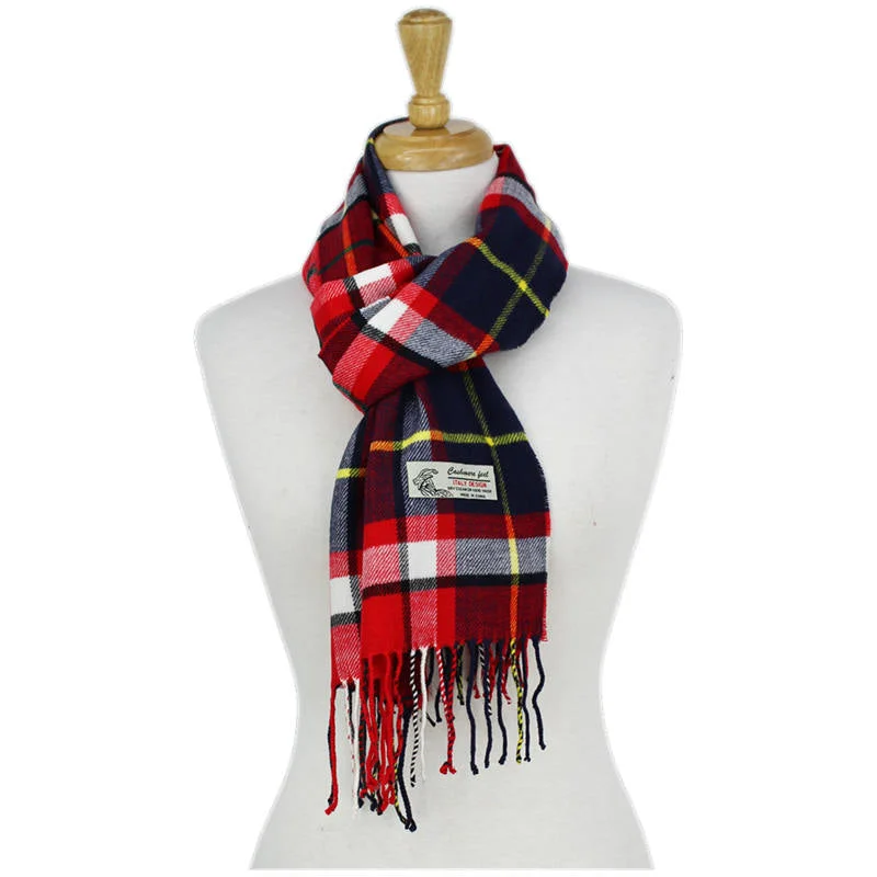 Plaid Cashmere Feel Scarf 12-pack Red/navy/wht CM59