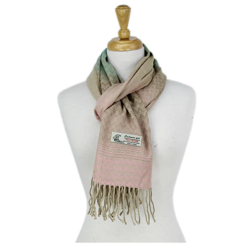 Shevron Cashmere Feel Scarf 12-pack Multi Pink/beige/mint CM65-2