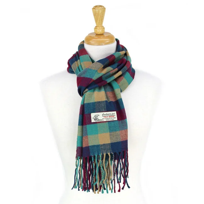 Small Checkers Cashmere Feel Scarf 12-pack Multi Teal CM03-2