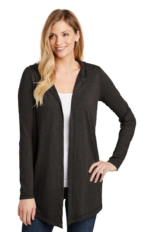 District Womens Perfect Tri Hooded Cardigan Sweater - Black Frost