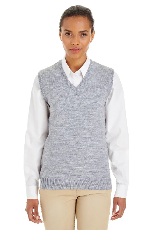 Harriton Womens Pilbloc Pill Resistant V-Neck Sweater Vest - Heather Grey