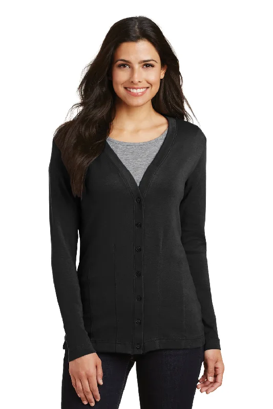 Port Authority Womens Long Sleeve Cardigan Sweater - Black