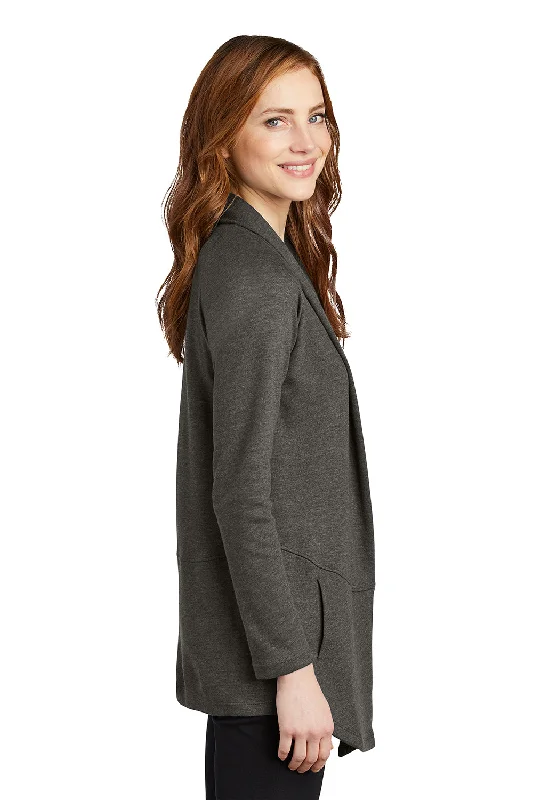 Port Authority Womens Long Sleeve Cardigan Sweater - Heather Charcoal Grey