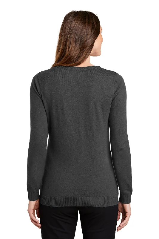 Port Authority Womens Long Sleeve Cardigan Sweater - Heather Charcoal Grey