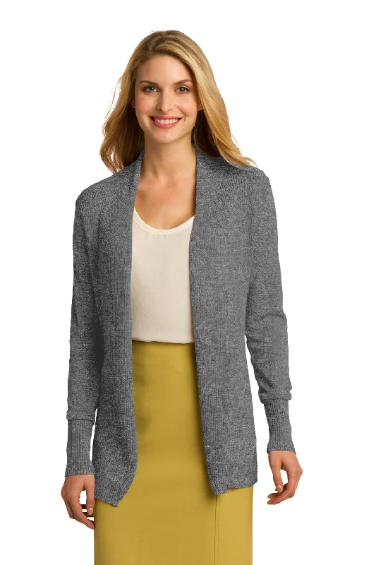 Port Authority Womens Long Sleeve Cardigan Sweater - Heather Medium Grey