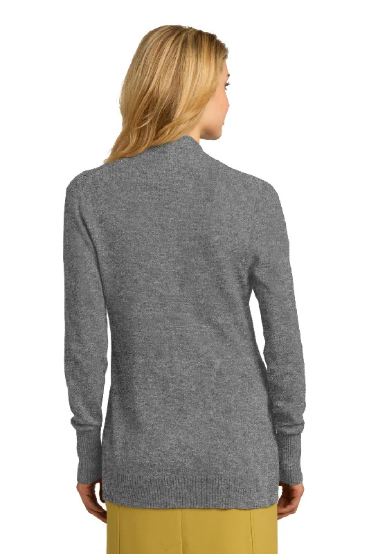 Port Authority Womens Long Sleeve Cardigan Sweater - Heather Medium Grey