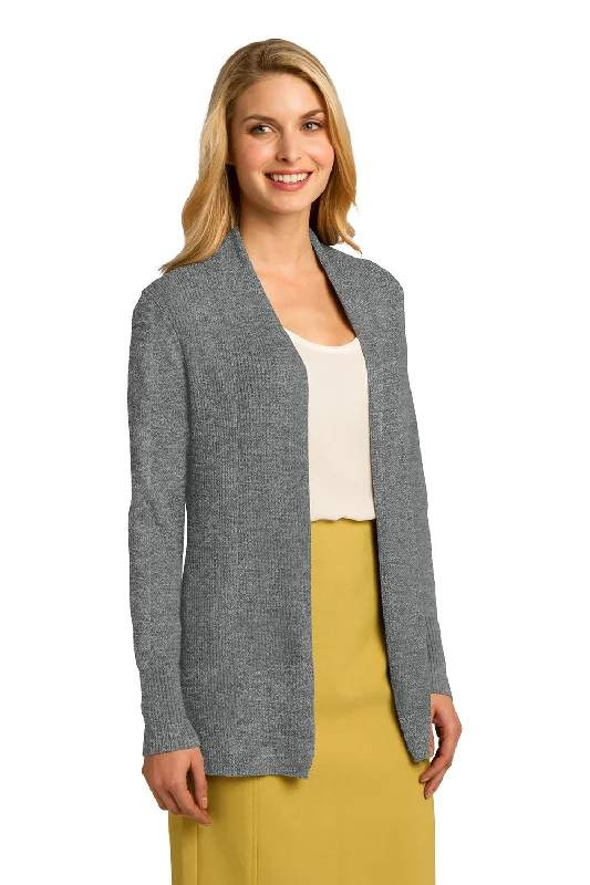 Port Authority Womens Long Sleeve Cardigan Sweater - Heather Medium Grey