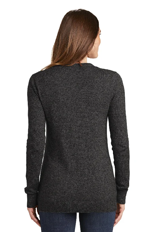 Port Authority Womens Long Sleeve Cardigan Sweater - Black Marl