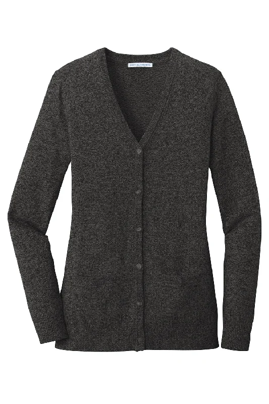 Port Authority Womens Long Sleeve Cardigan Sweater - Black Marl