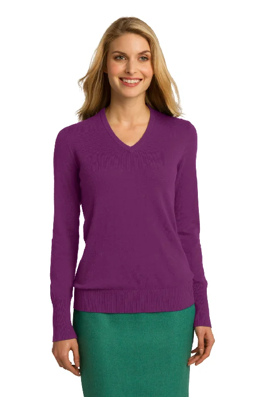 Port Authority Womens Long Sleeve V-Neck Sweater - Deep Berry Purple