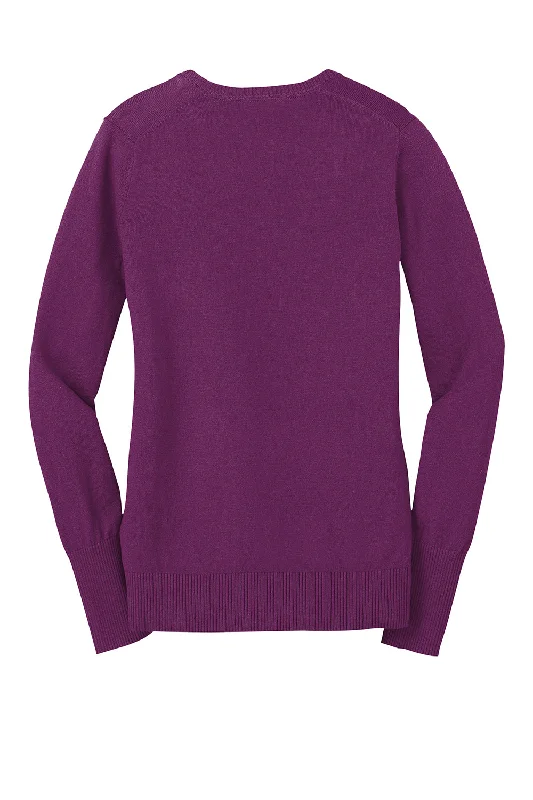 Port Authority Womens Long Sleeve V-Neck Sweater - Deep Berry Purple