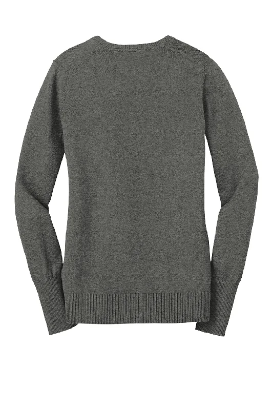 Port Authority Womens Long Sleeve V-Neck Sweater - Heather Charcoal Grey