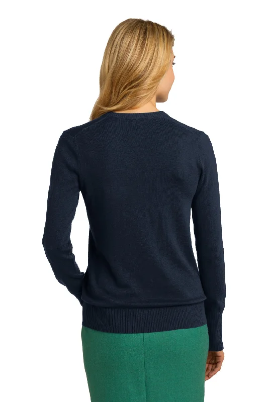 Port Authority Womens Long Sleeve V-Neck Sweater - Navy Blue