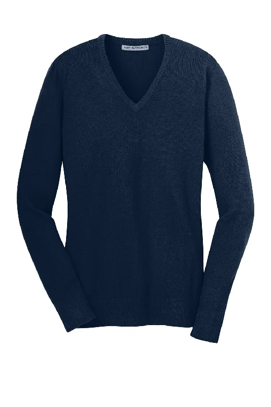 Port Authority Womens Long Sleeve V-Neck Sweater - Navy Blue