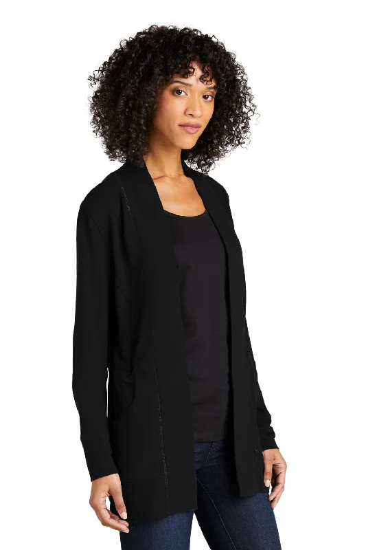 Port Authority Womens Microterry Snag Resistant Long Sleeve Cardigan Sweater - Deep Black