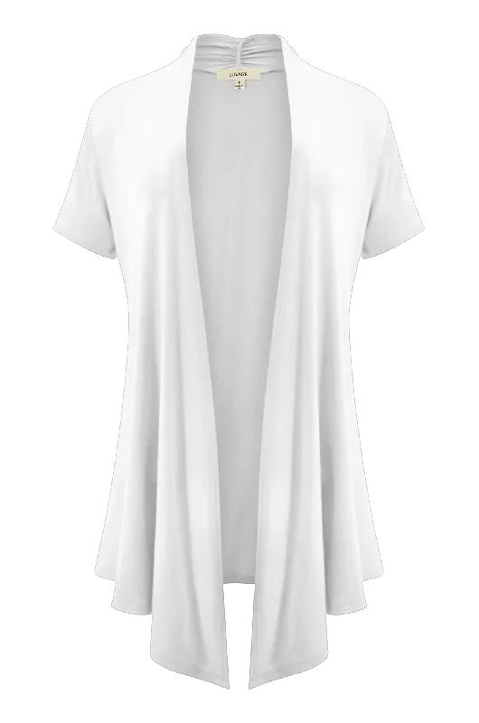 Short Sleeve Draped Open Front Long Cardigans for Women - Irregular, Asymmetrical Hem