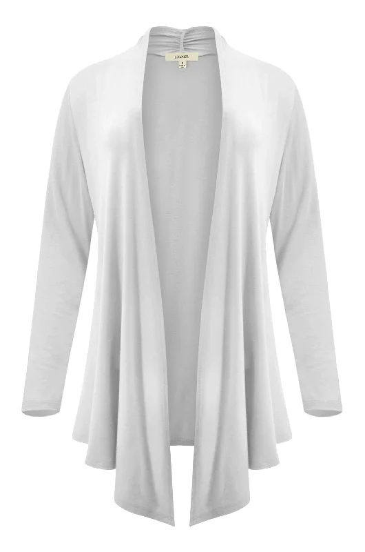 Womens Long Sleeve Draped Open Front Asymmetrical Cardigan